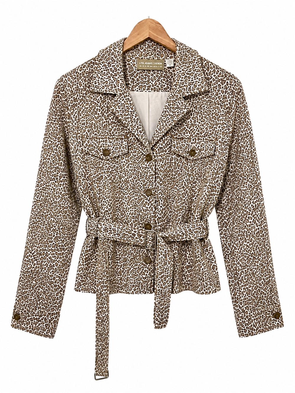 Women’s Leopard Print Denim Button Up Jacket Size 12 Petite Liz Claiborne
